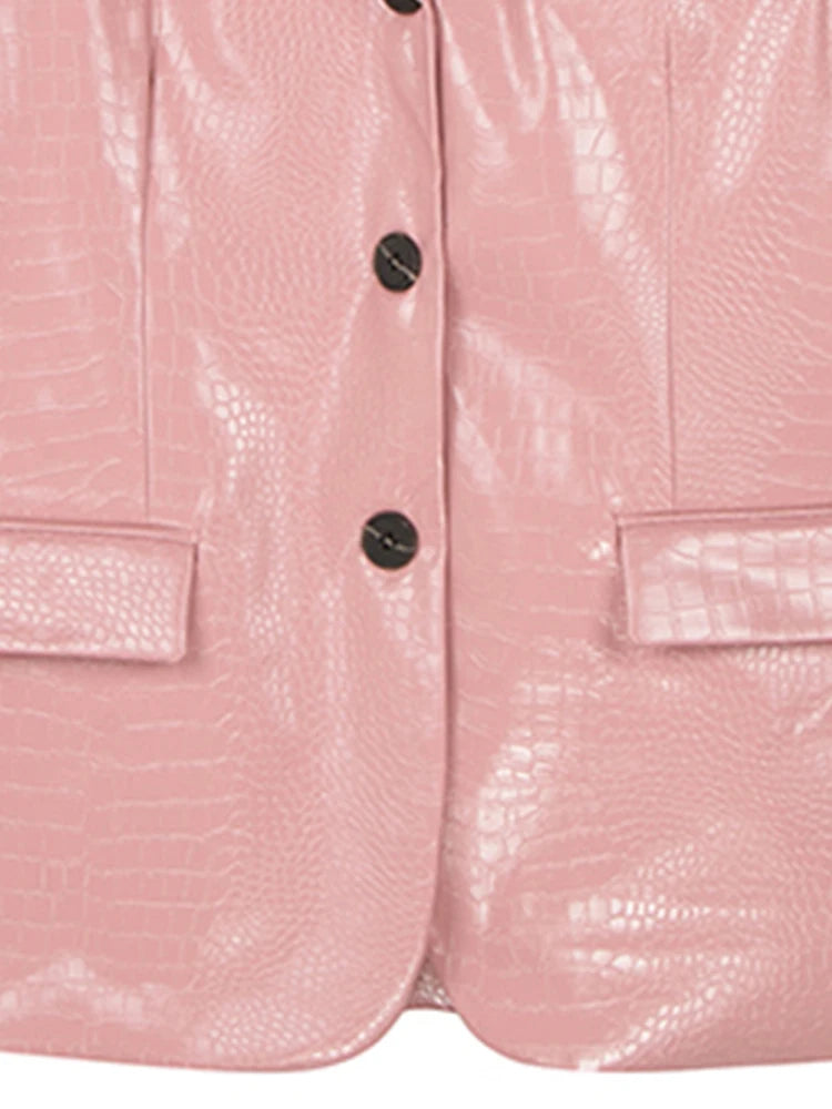 Y2K Crocodile Print Faux Leather Blazer Jacket