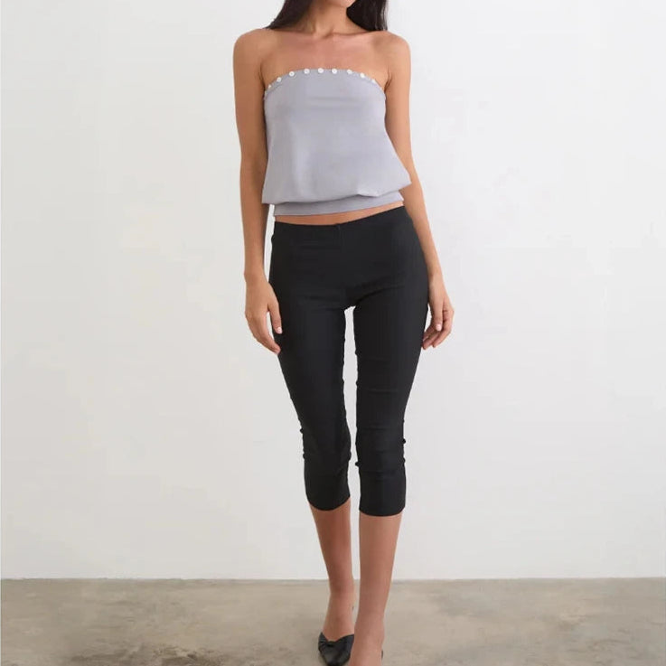 Y2K Crop Button Decor Bandeau Tube Top