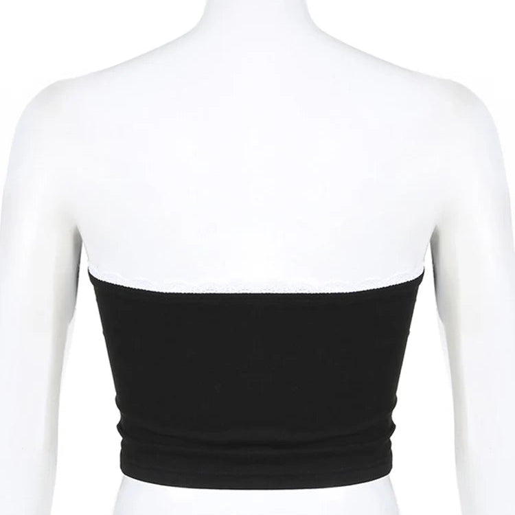 Y2K Cropped Contrast Bow Stitched Bandeau Tube Top