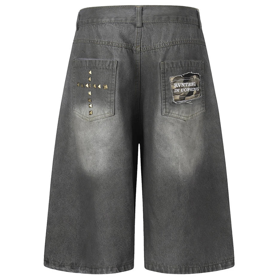 Y2K Cross Rivet Denim Shorts Jorts