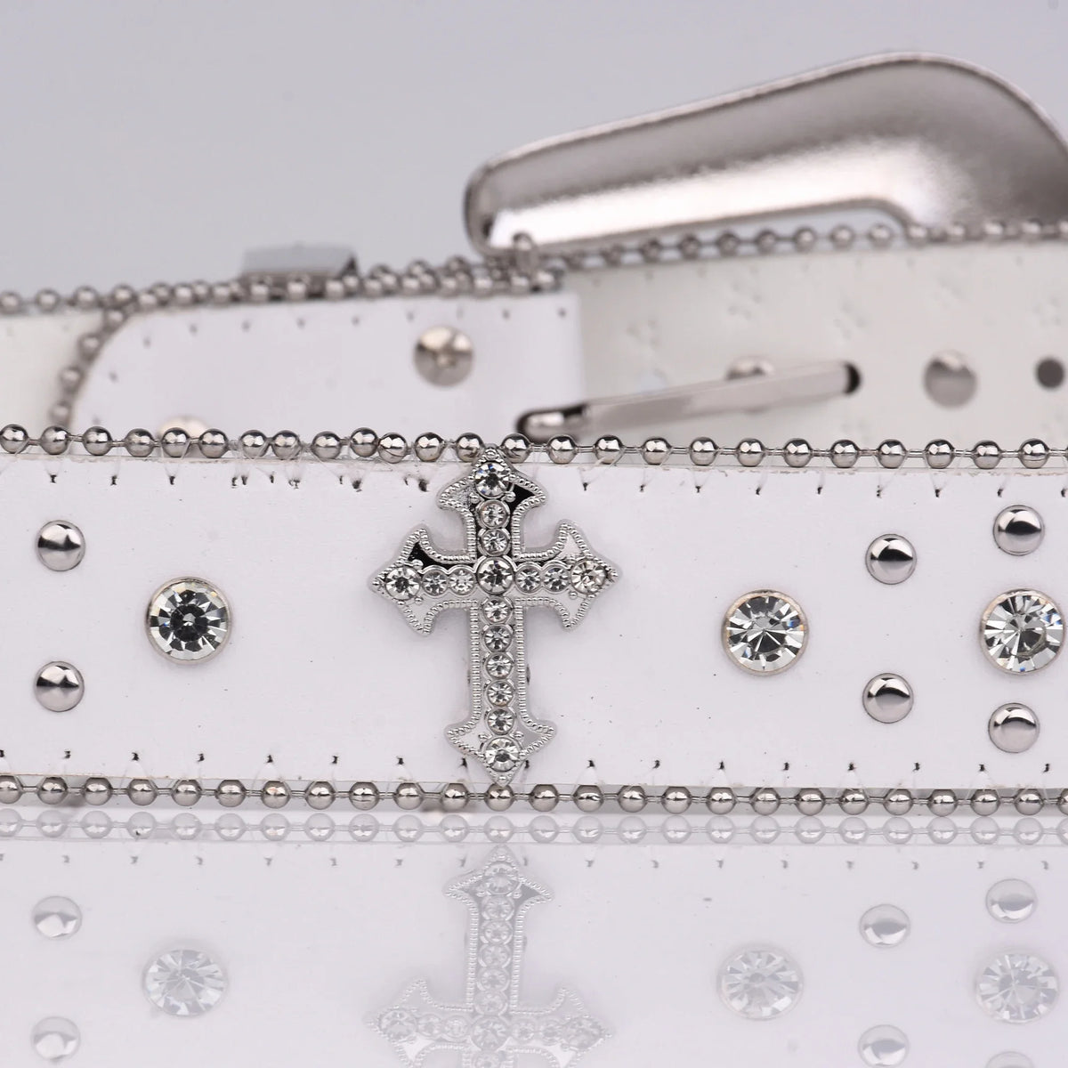 Y2K Cross Studded And Gems Rhinestone Big Buckle Belt