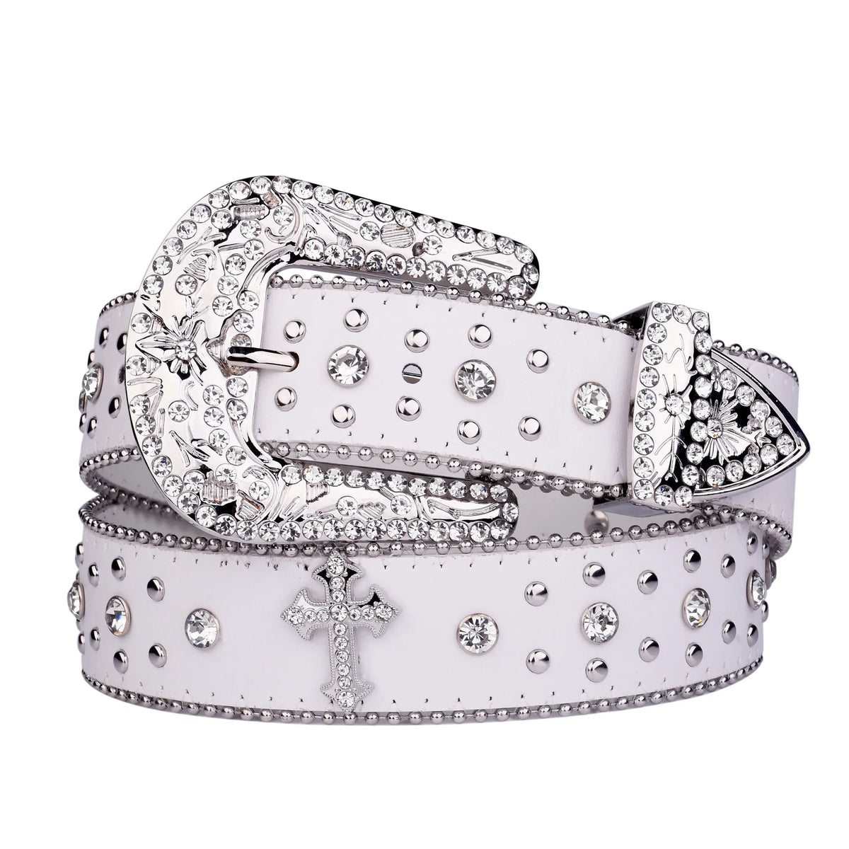 Y2K Cross Studded And Gems Rhinestone Big Buckle Belt