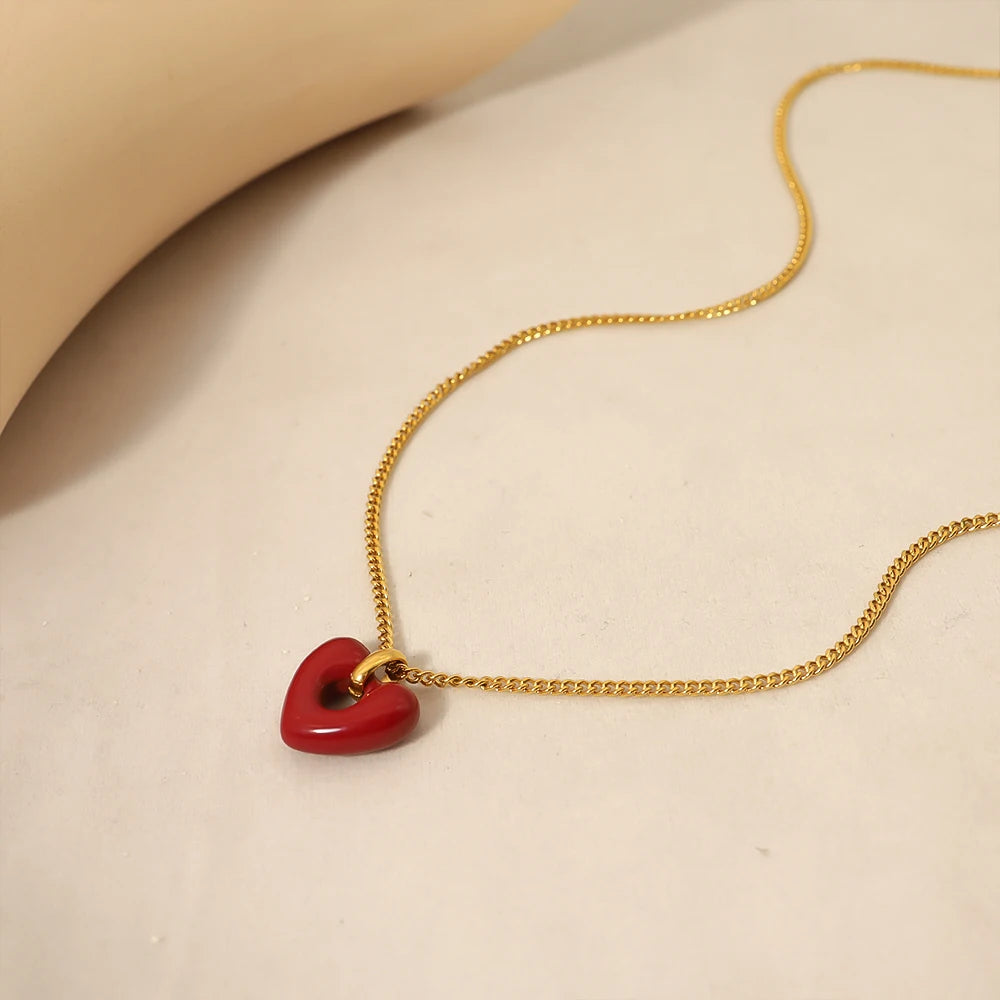 Y2K Cute Red Heart Pendant Necklace