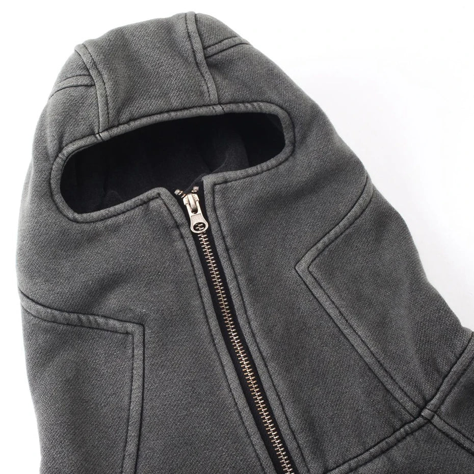 Y2K Dark Grey Balaclava Zip Up Hoodie