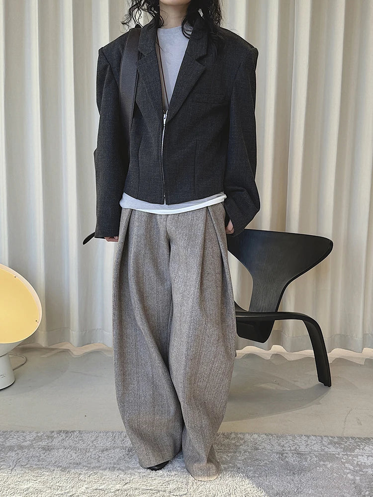 Y2K Dark Grey Shoulder Padded Croppped Blazer