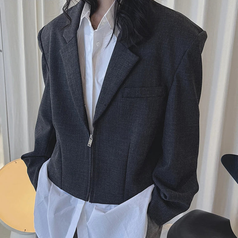 Y2K Dark Grey Shoulder Padded Croppped Blazer