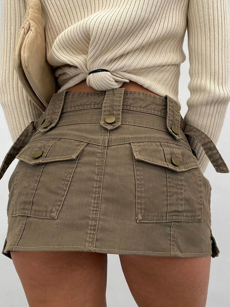Y2K Denim Cargo Mini Skirt