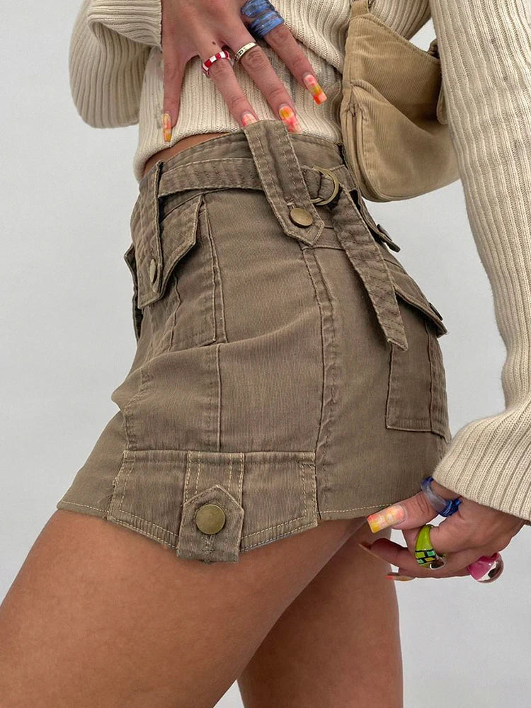 Y2K Denim Cargo Mini Skirt
