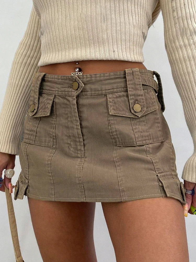 Y2K Denim Cargo Mini Skirt