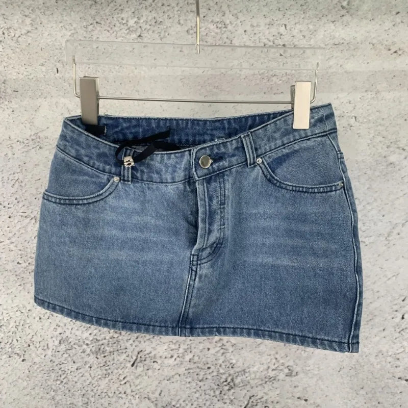 Y2K Denim Waved Micro Mini Skirt