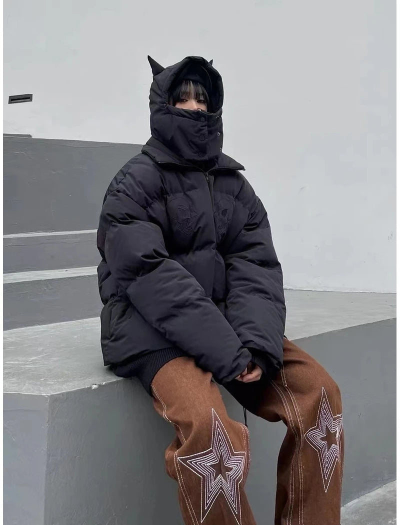 Y2K Devil in Design Hooded Puffer Jacket Coat