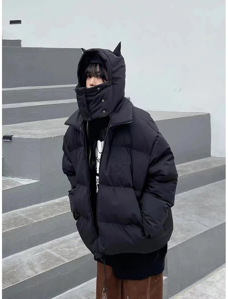 Y2K Devil in Design Hooded Puffer Jacket Coat