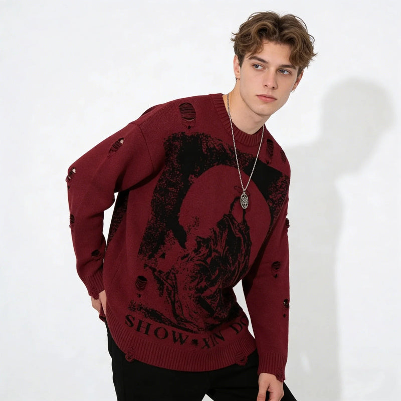 Y2K Distressed Priest Salvation Graphic Jumper