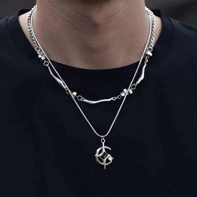 Y2K Double Layer Moon And Star Black Pearl Necklace