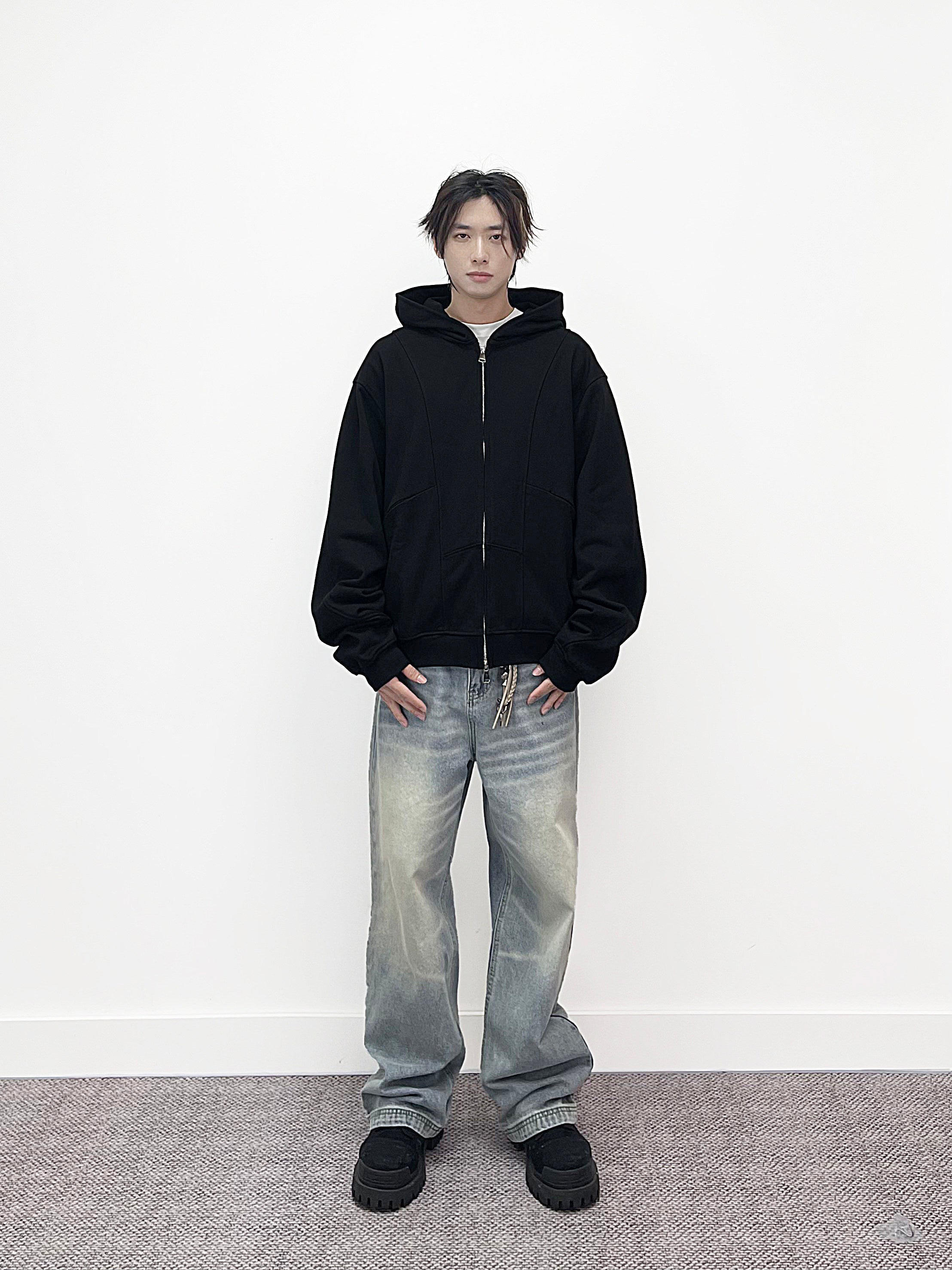 Y2K Double Zip Up Panelled Spliced Hoodie
