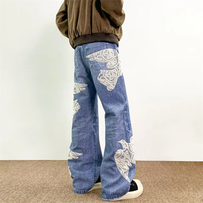 Y2K "Dove Of Peace" Embroidered Baggy Denim Jeans