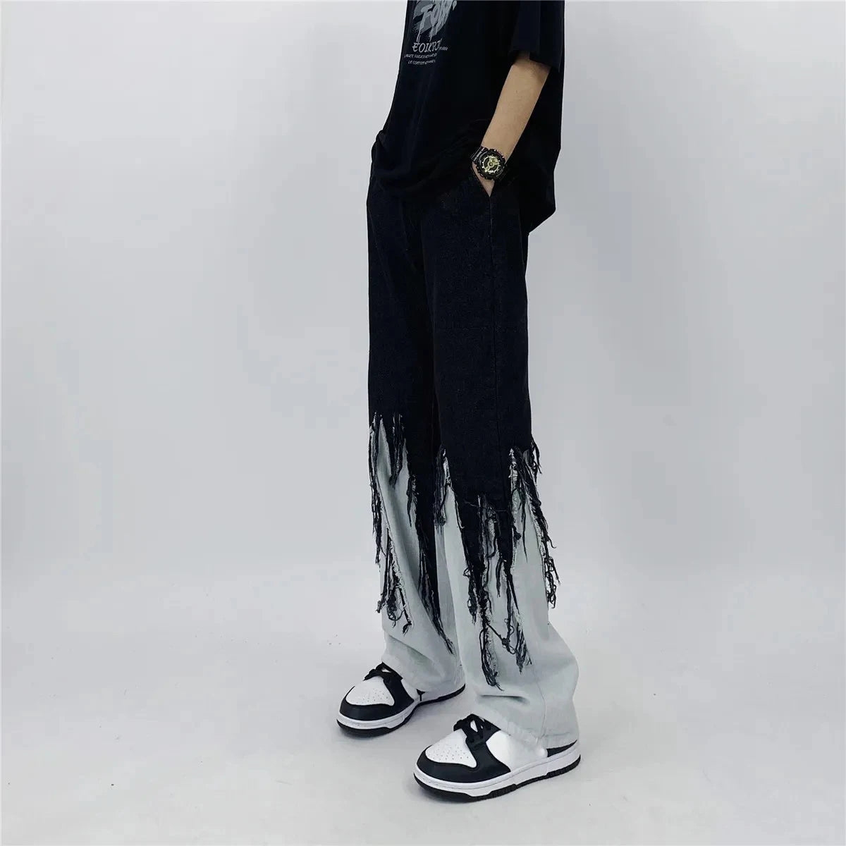 Y2K Dripped Tassel Patchwork Jeans