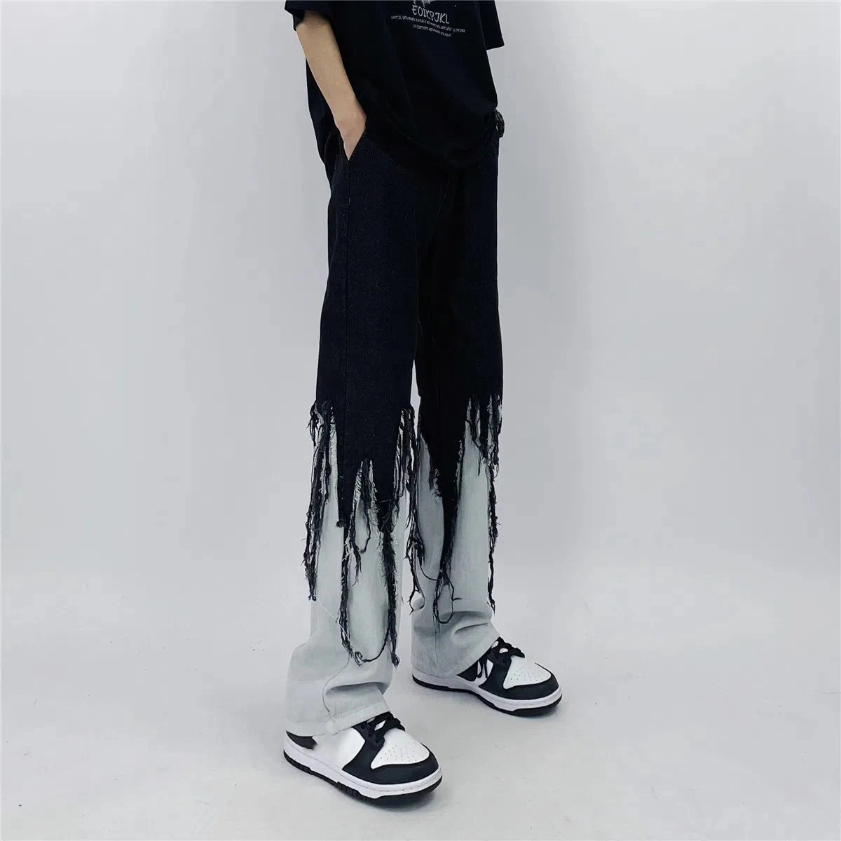 Y2K Dripped Tassel Patchwork Jeans