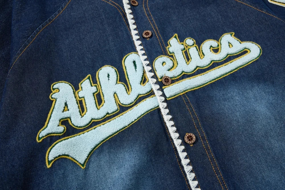 Y2K Embroidered Baseball Denim Jersey