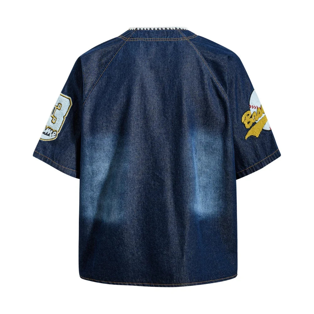 Y2K Embroidered Baseball Denim Jersey