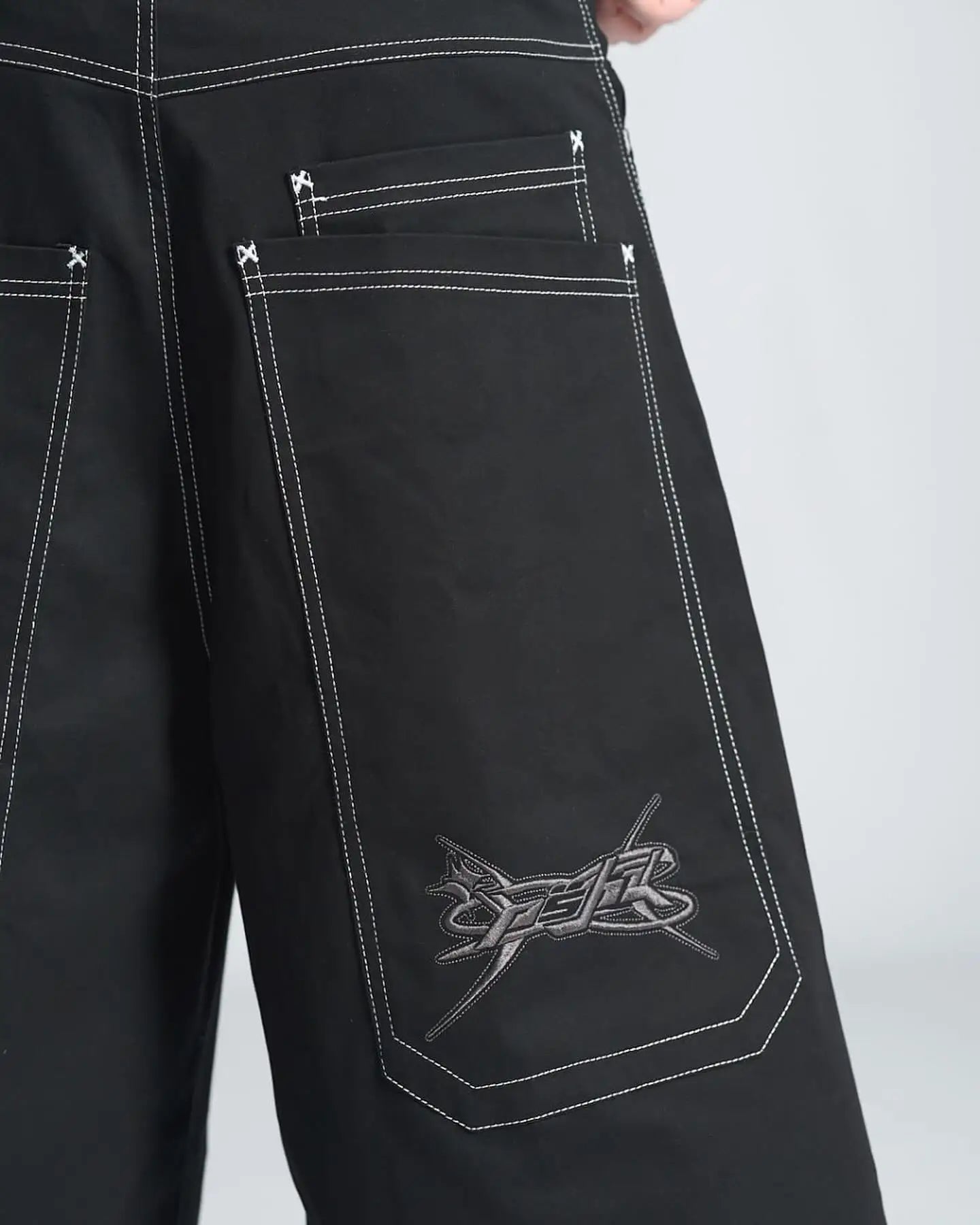 Y2K Embroidered Black Denim Shorts Jorts