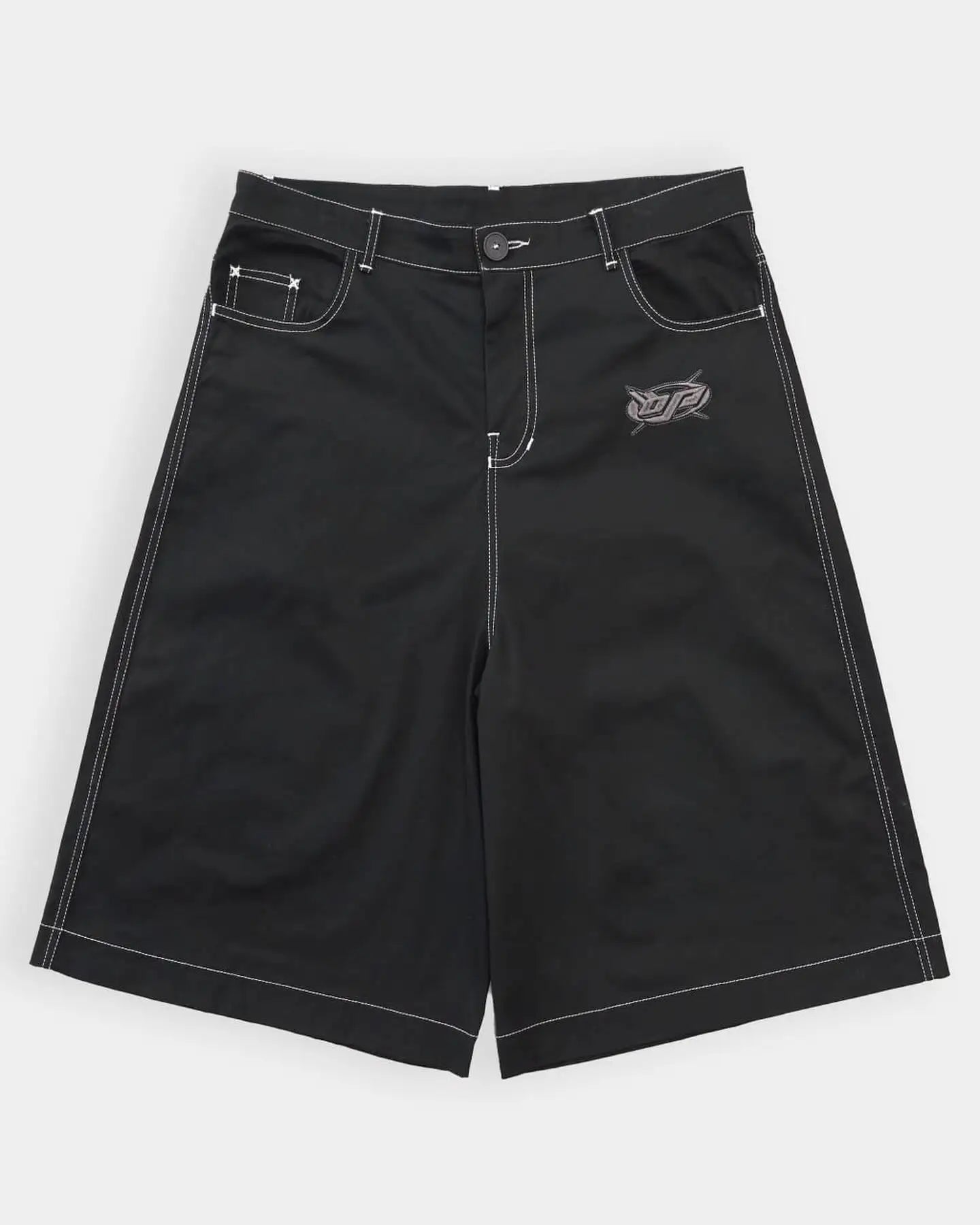 Y2K Embroidered Black Denim Shorts Jorts