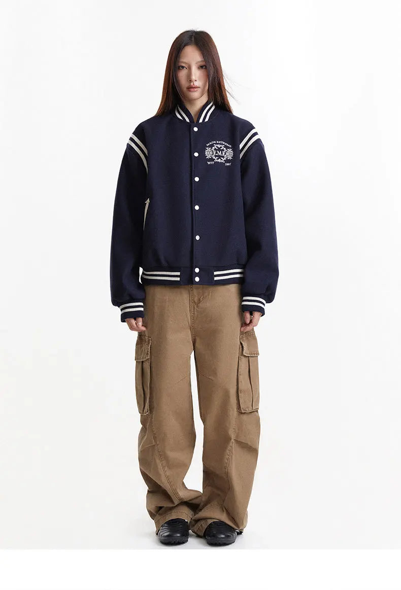 Y2K Embroidered Button Varsity Jacket