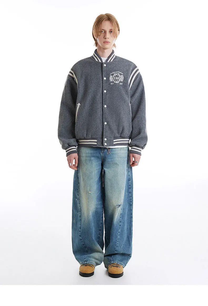 Y2K Embroidered Button Varsity Jacket