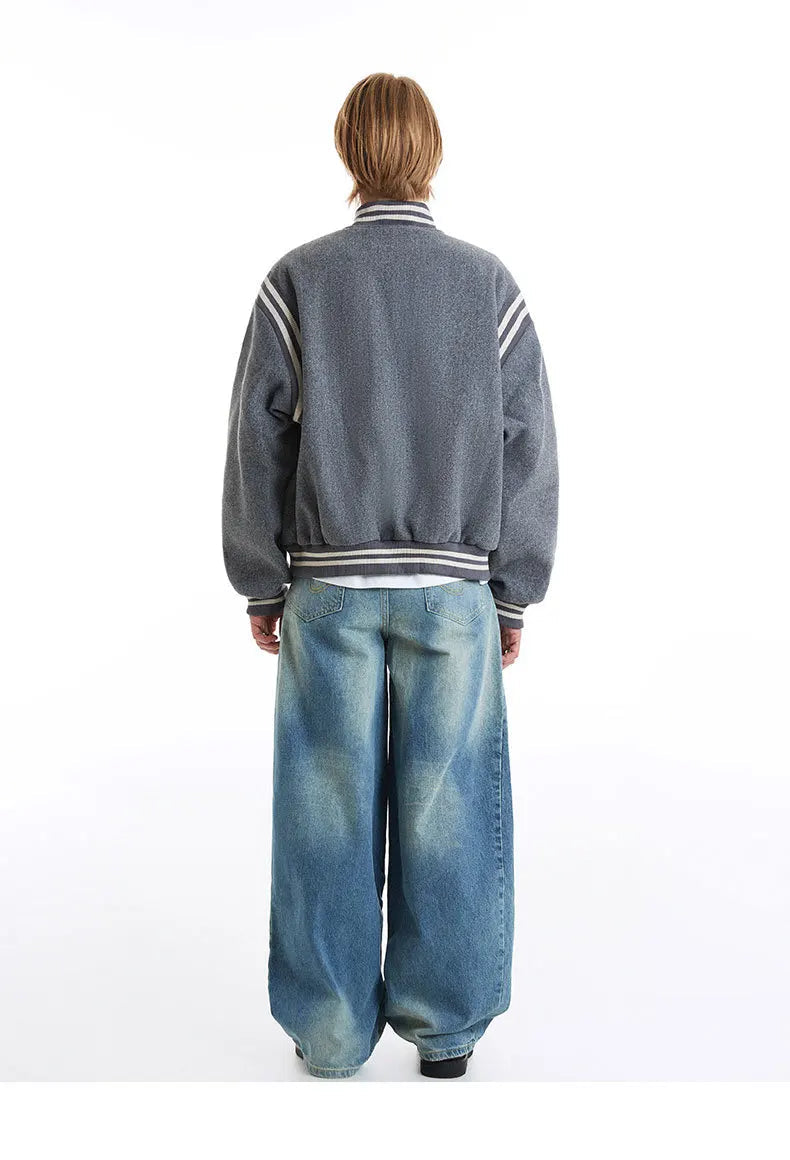 Y2K Embroidered Button Varsity Jacket