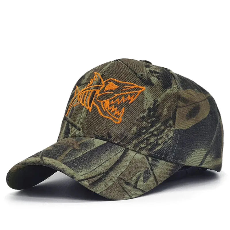 Y2K Embroidered Fish Bone Camo Baseball Cap