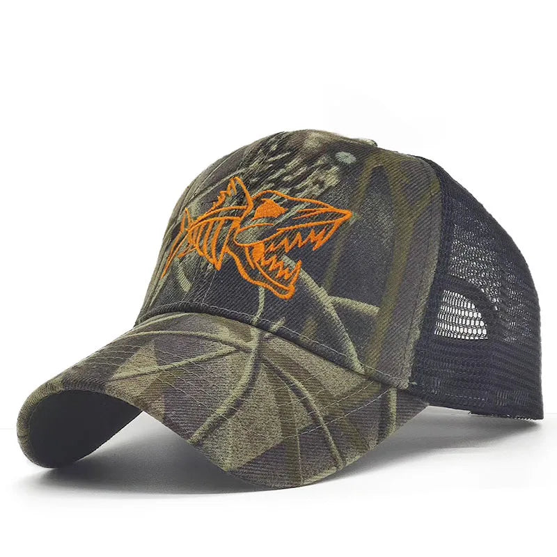 Y2K Embroidered Fish Bone Camo Baseball Cap