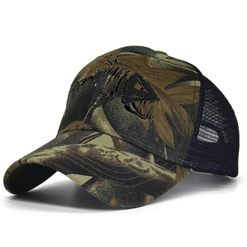 Y2K Embroidered Fish Bone Camo Baseball Cap