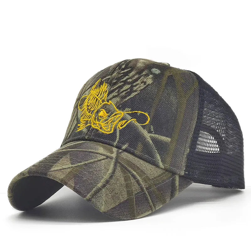 Y2K Embroidered Fish Bone Camo Baseball Cap