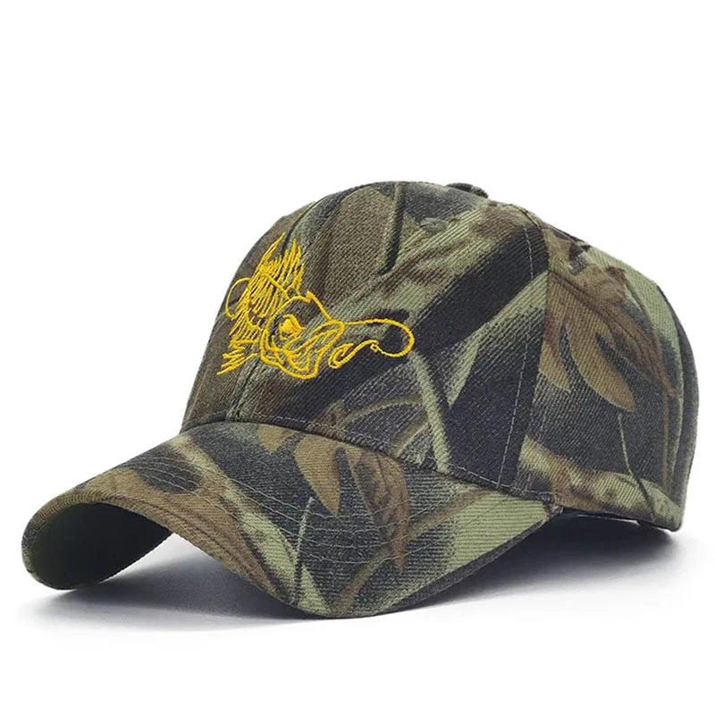 Y2K Embroidered Fish Bone Camo Baseball Cap