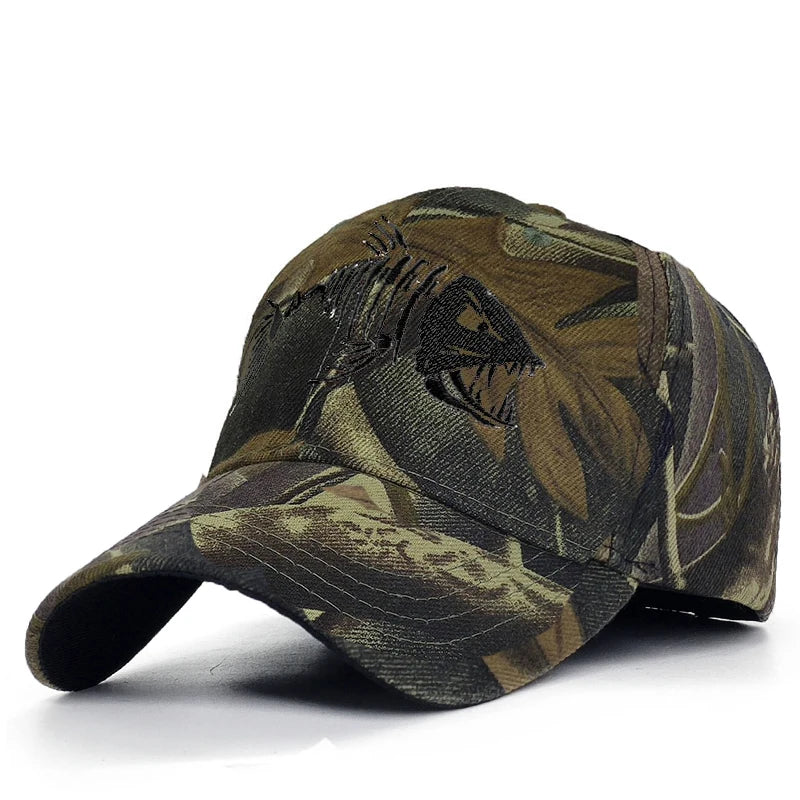 Y2K Embroidered Fish Bone Camo Baseball Cap