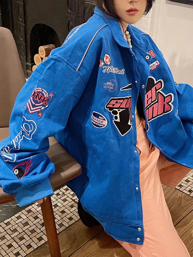 Y2K Embroidered Graphic Varsity Jacket