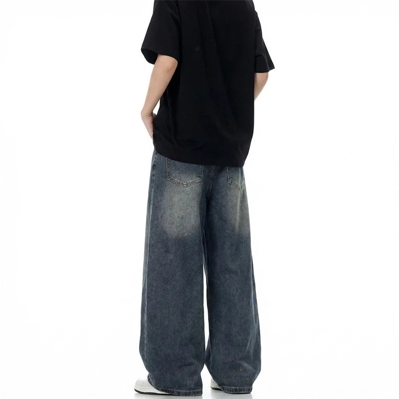Y2K Embroidered Leopard Print Text Vintage Wash Baggy Jeans