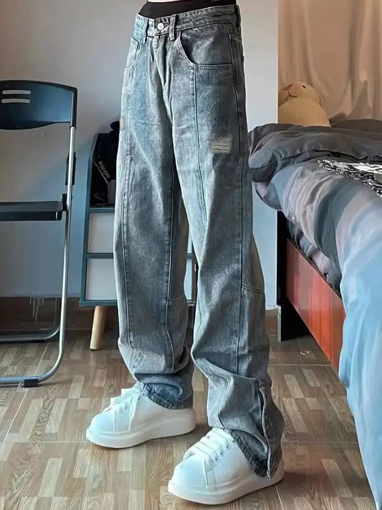 Y2K Embroidered Light Blue Baggy Jeans