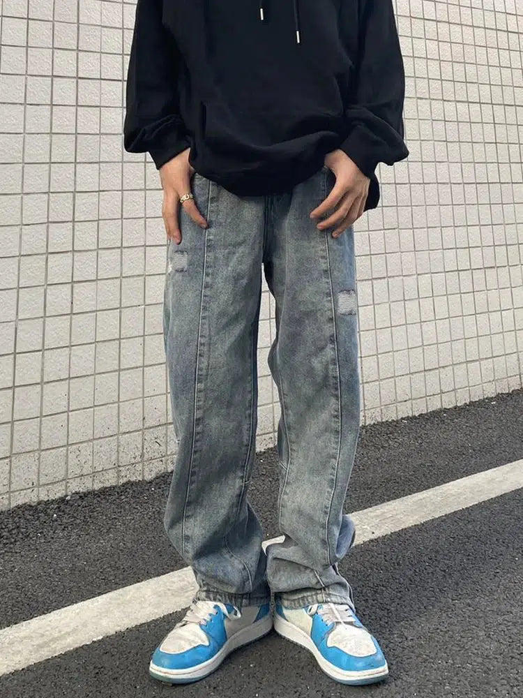 Y2K Embroidered Light Blue Baggy Jeans