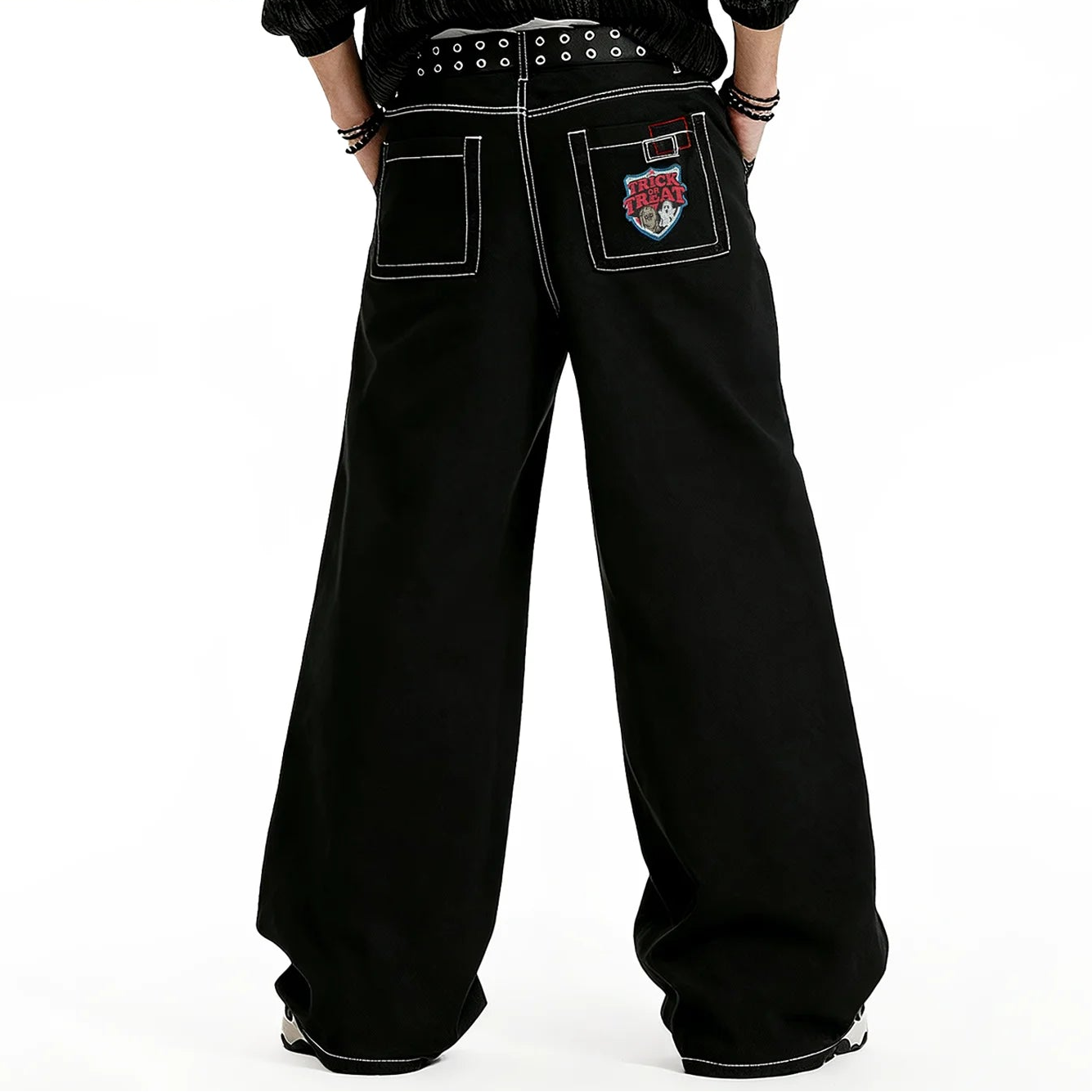 Y2K Embroidered Patchwork Black Baggy Jeans
