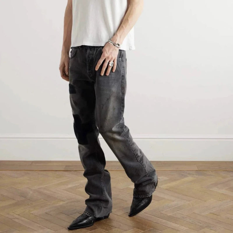 Y2K Embroidered Patchwork Distressed Baggy Black Denim Jeans