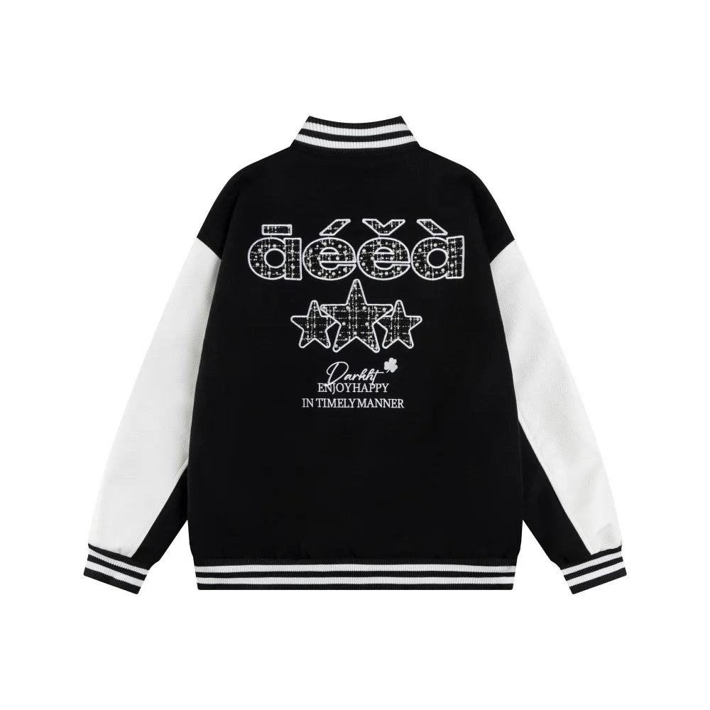Y2K Embroidered Red Panelled Baseball Varsity Jacket