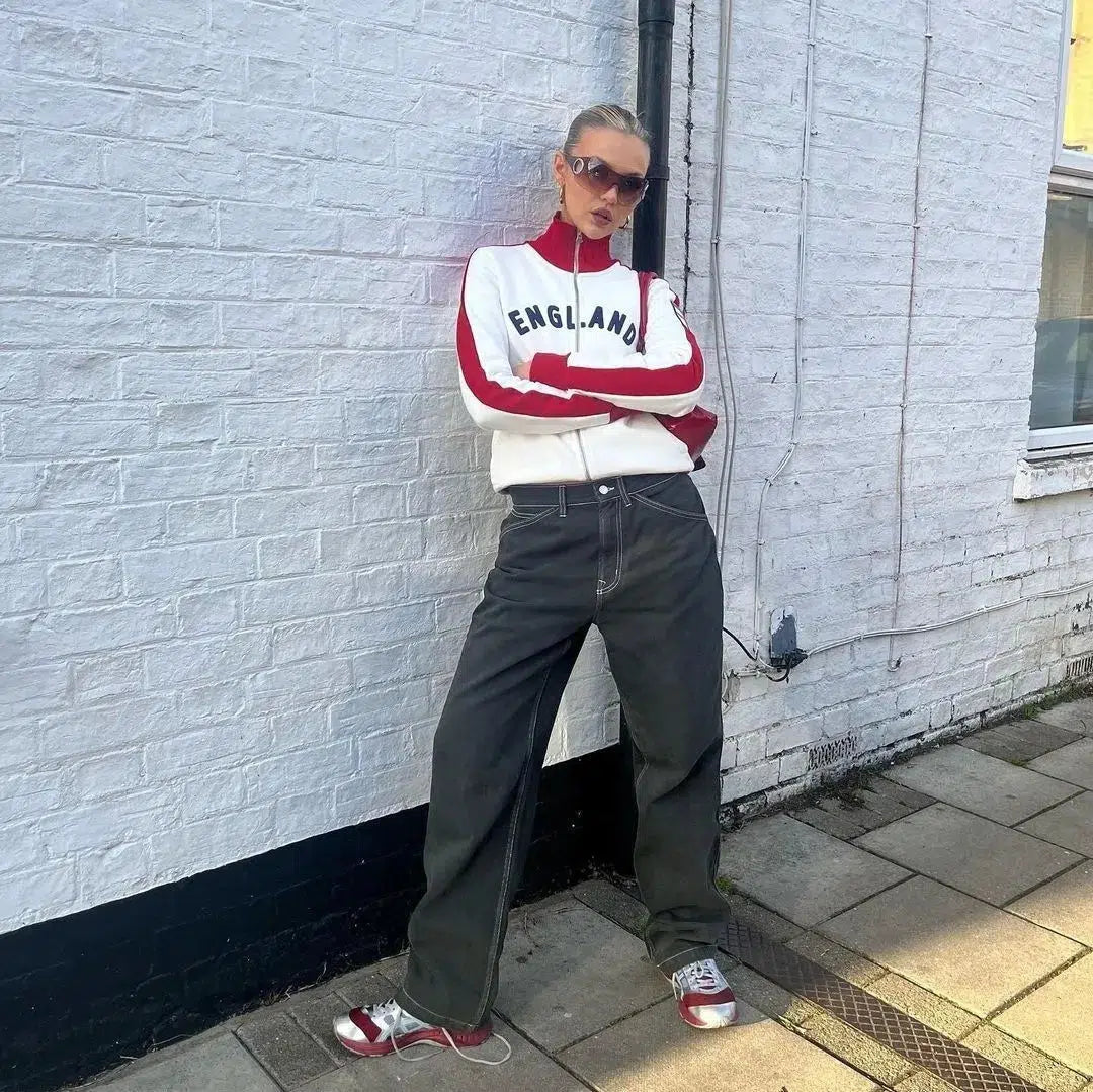 Y2K England Zip Up Blokecore Jumper