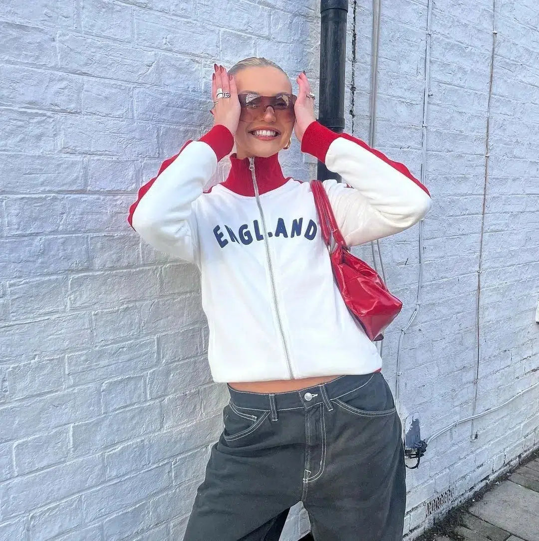Y2K England Zip Up Blokecore Jumper