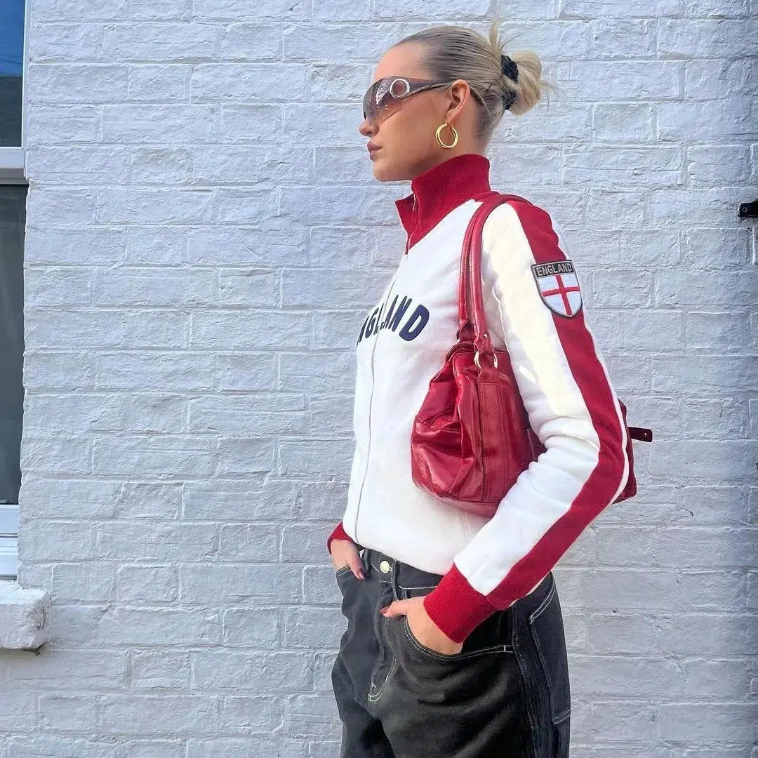 Y2K England Zip Up Blokecore Jumper