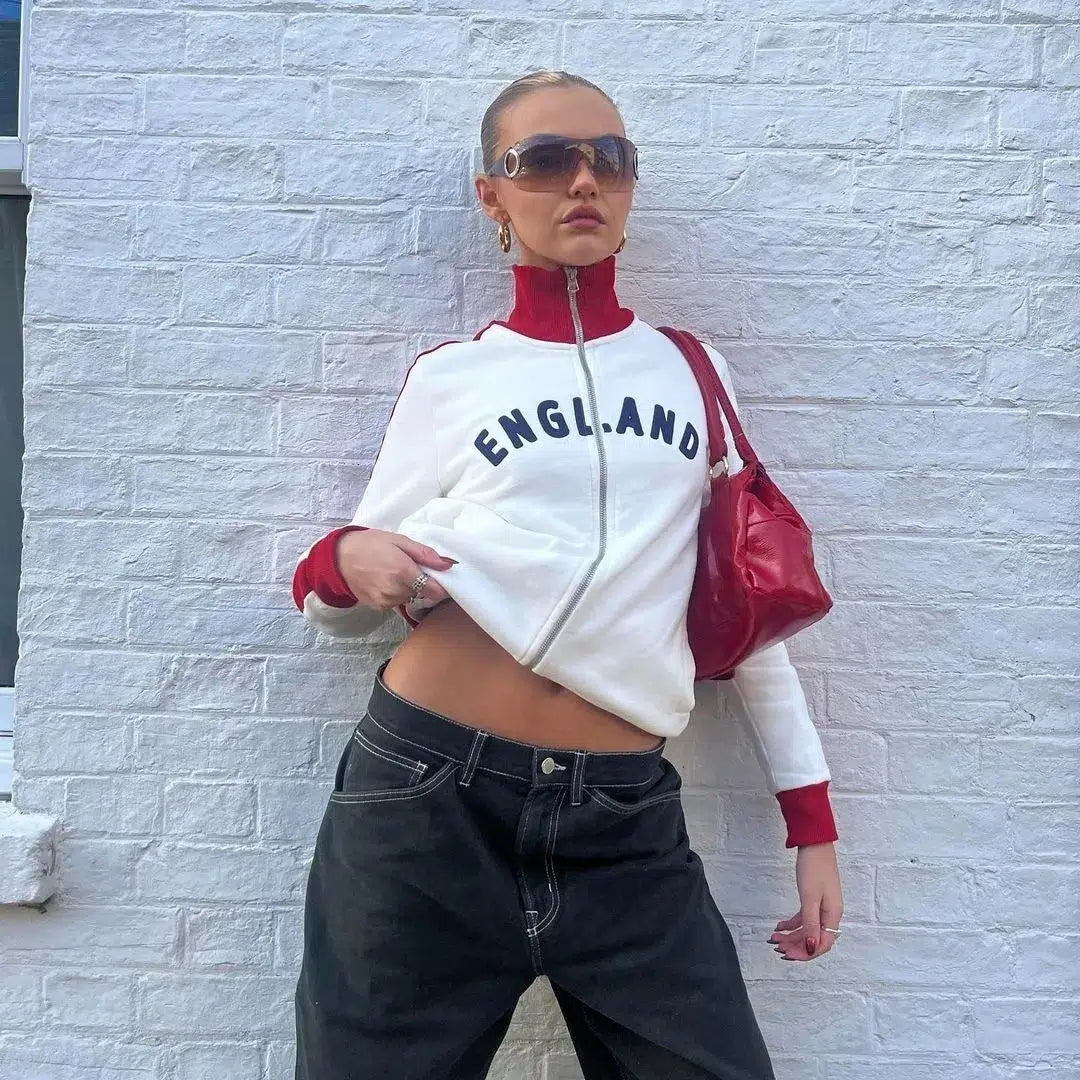 Y2K England Zip Up Blokecore Jumper