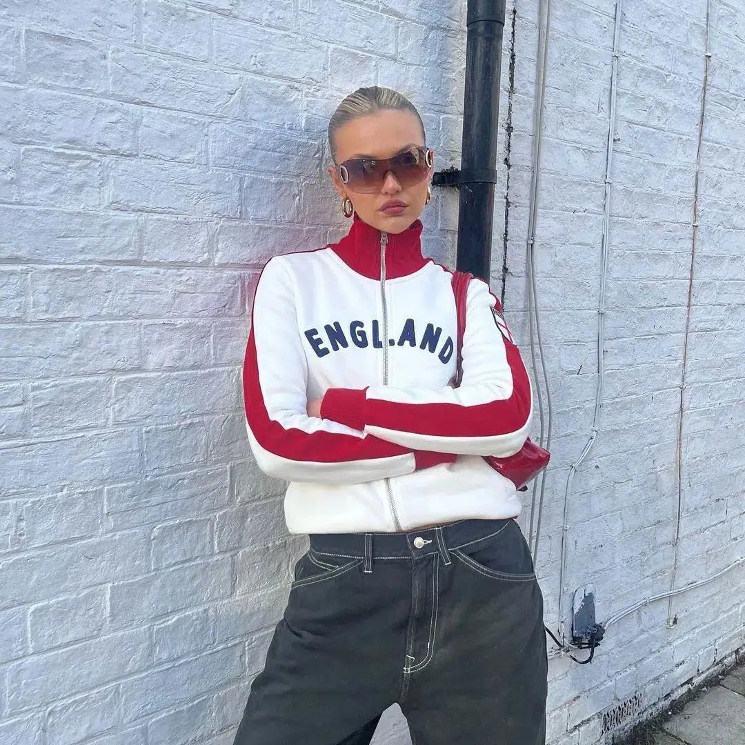 Y2K England Zip Up Blokecore Jumper