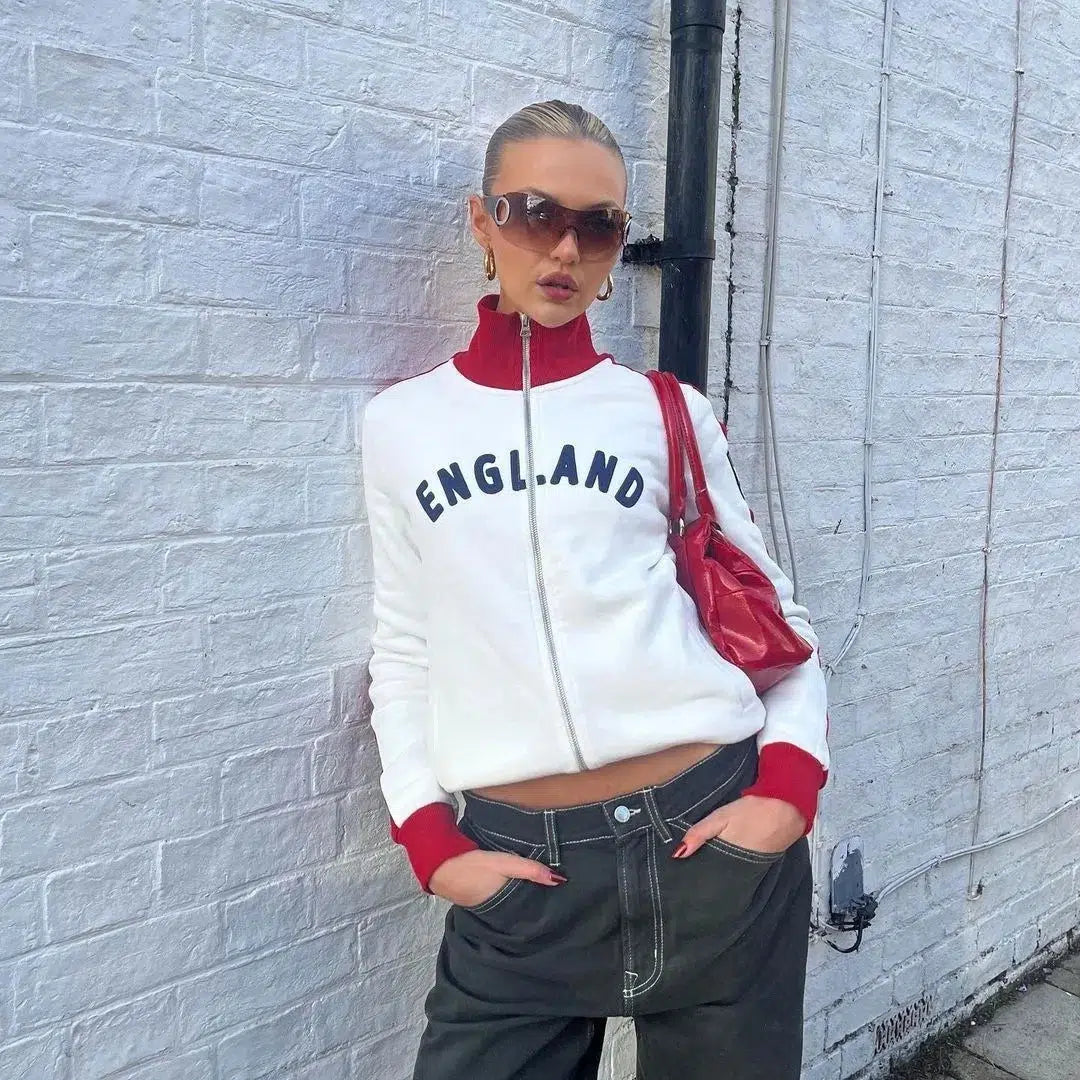 Y2K England Zip Up Blokecore Jumper