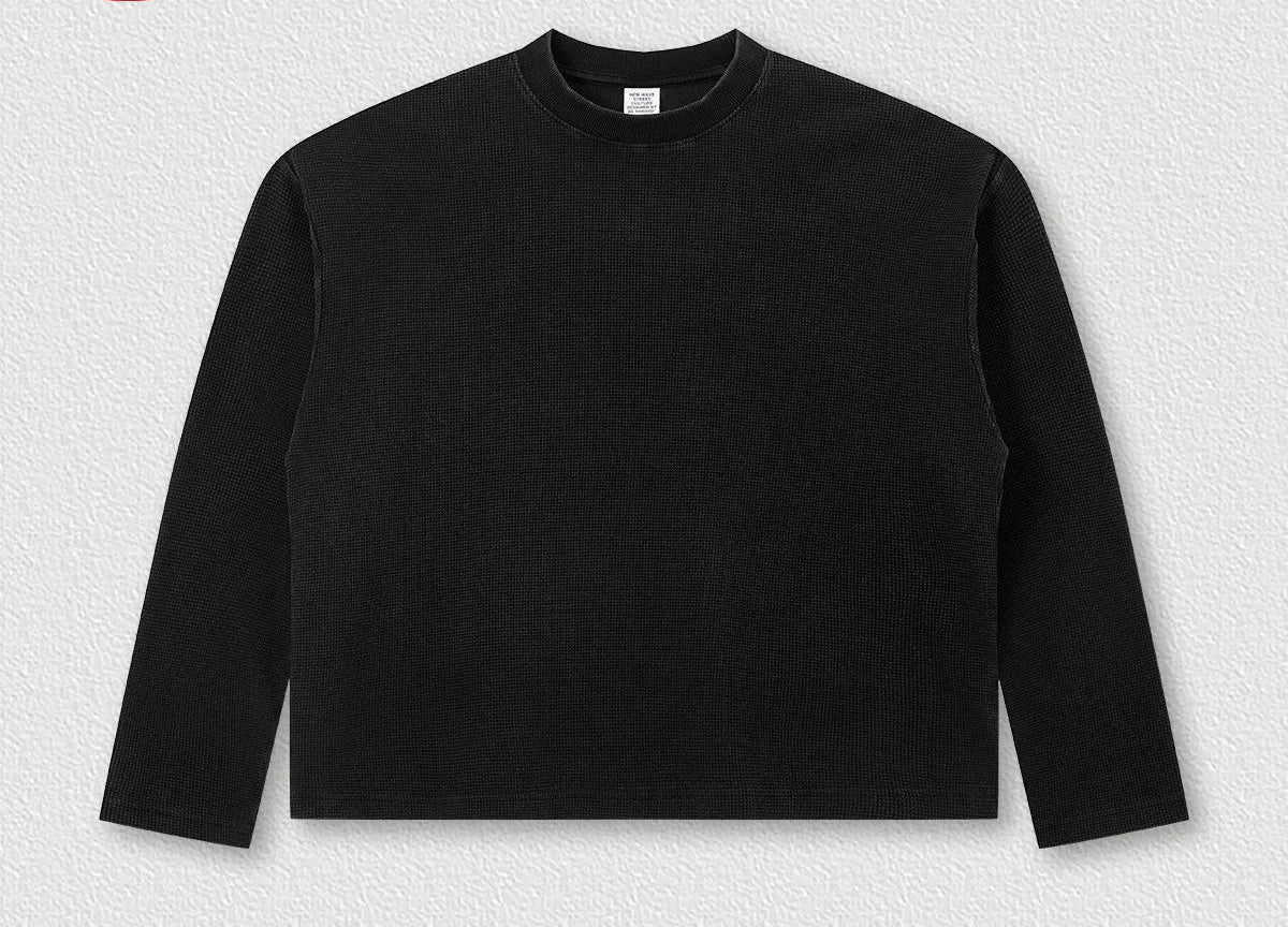 Y2K Essentials Acid Wash Waffle Knit Boxy Long Sleeve Top
