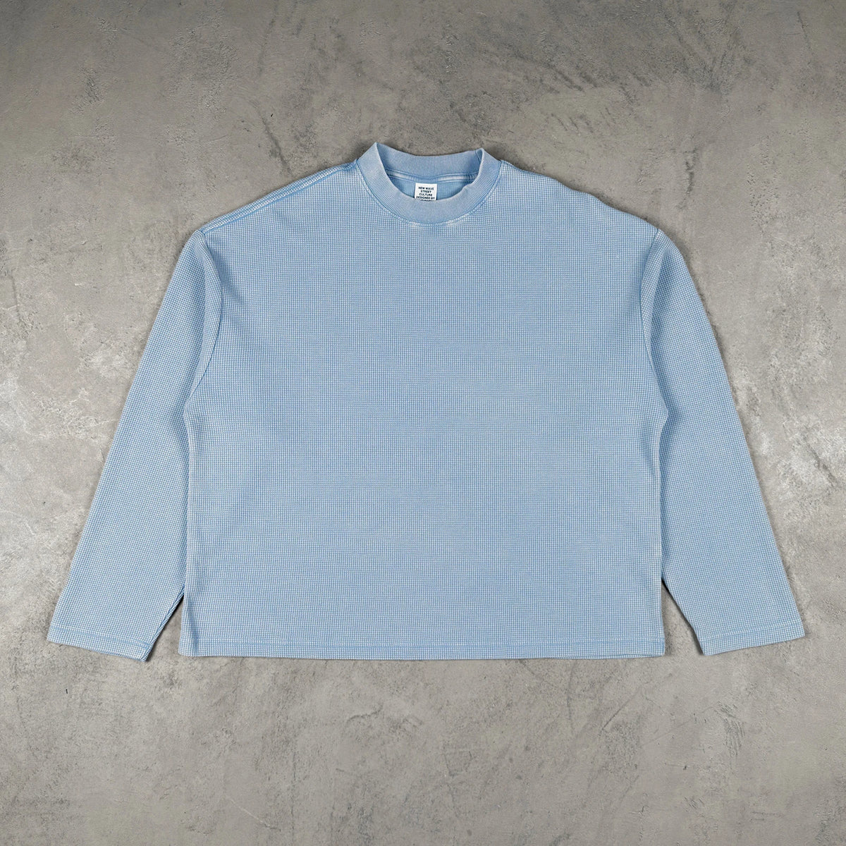 Y2K Essentials Acid Wash Waffle Knit Boxy Long Sleeve Top